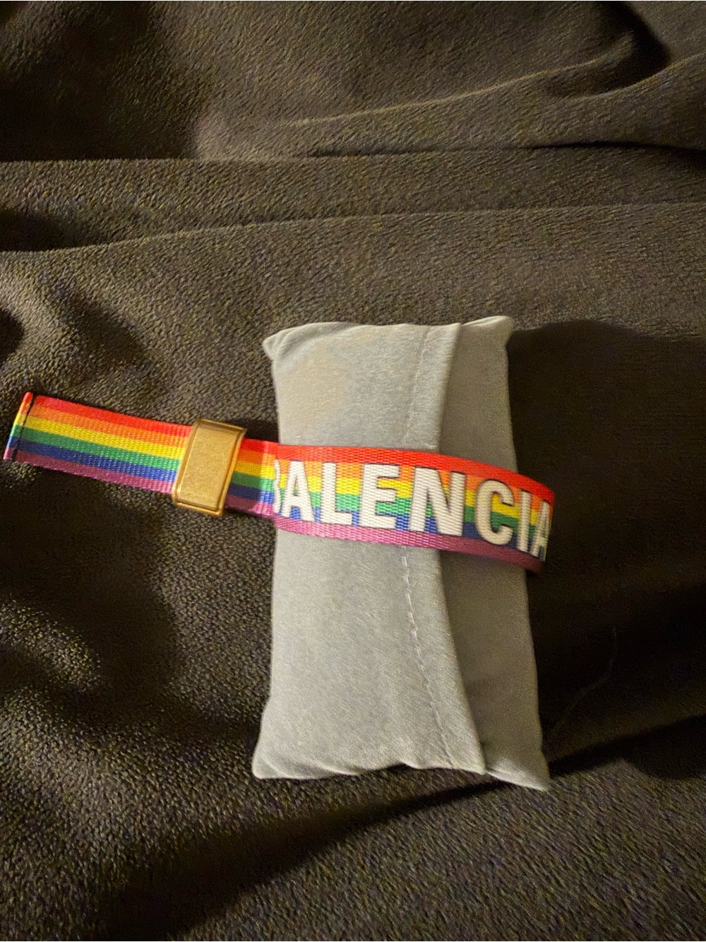 Balenciaga Multicolor Rainbow Logo Strap Bracelet with Gold-Tone Buckle